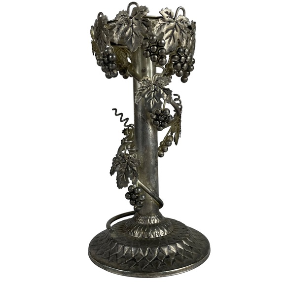 Vintage Silver Plated Grapevine Adorned Candlestick Candle Holder Display 9.5” - Picture 1 of 13